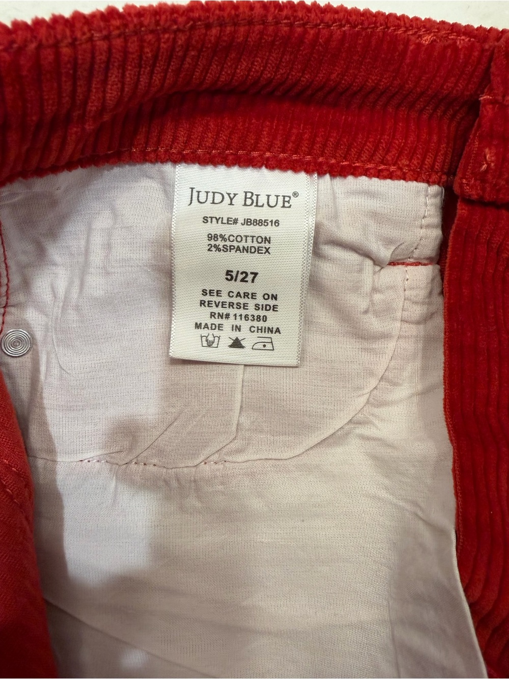 Judy Blue High Rise Button Fly Ankle Straight Corduroy Pants Rust Red Size 5/27 - Picture 8 of 14